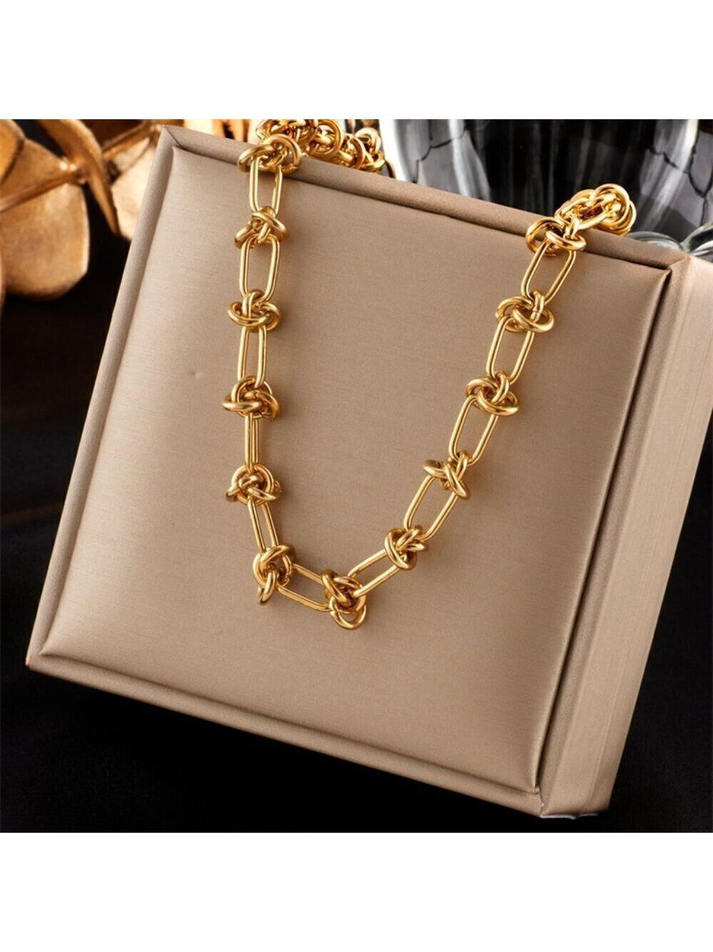 18K Gold Plated Titanium Steel Knotted Chain Necklace
